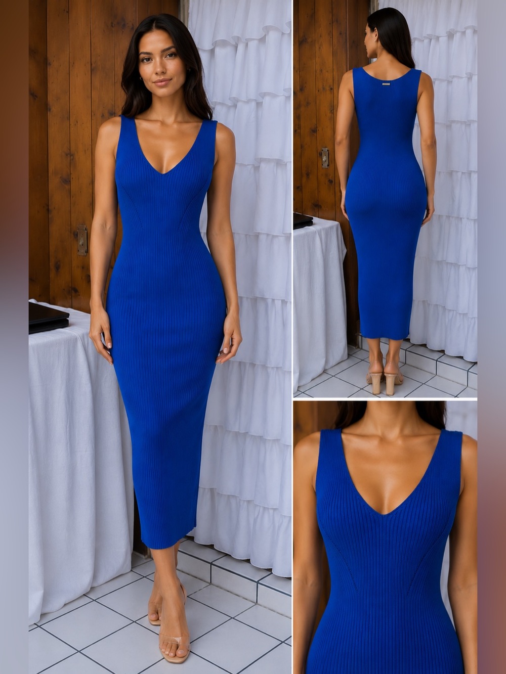 MICHAEL Michael Kors Sleeveless Ribbed Midi Dress in Royal Blue